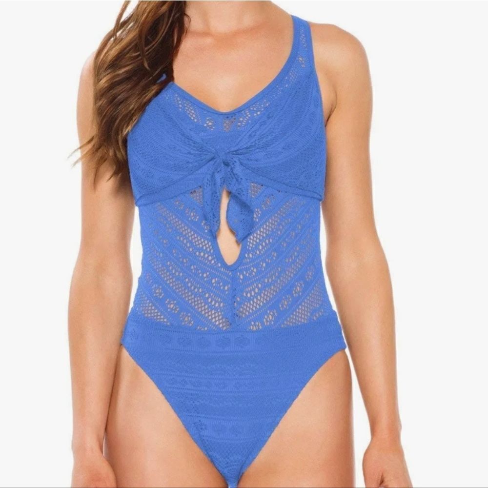 Becca by Rebecca Virtue Women's Tie Front Over The Shoulder One Piece Sw…
